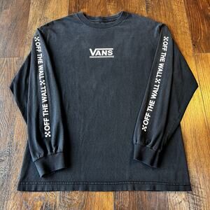 Y2K Vans Off the Wall Checkered Long Sleeve Graphics Black Crew Neck T-Shirt - M